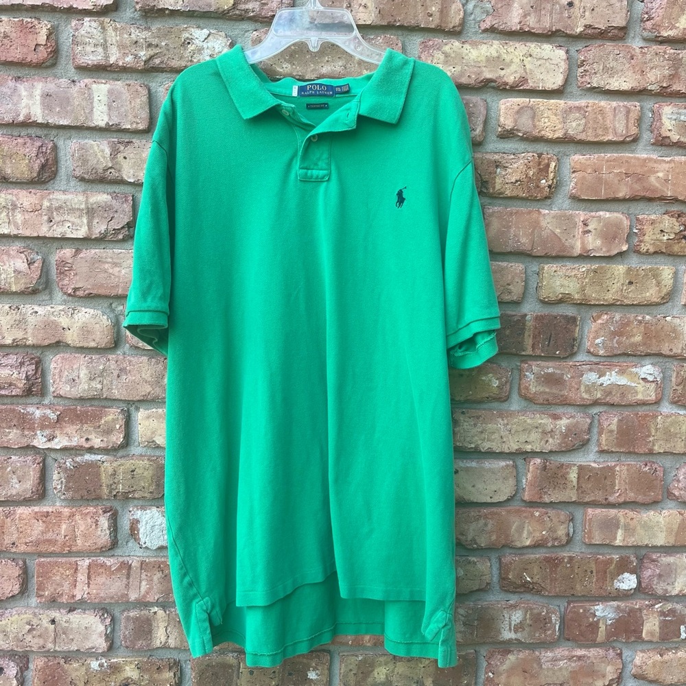 RALPH LAUREN POLO XXL GREEN SHIRT MENS COLLARED BLUE HORSE